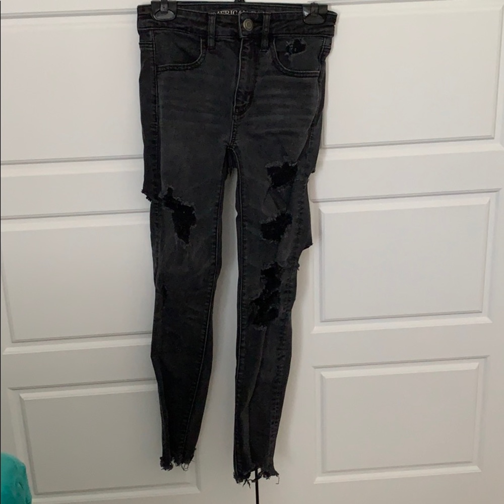 American eagle black ripped high rise jeggings